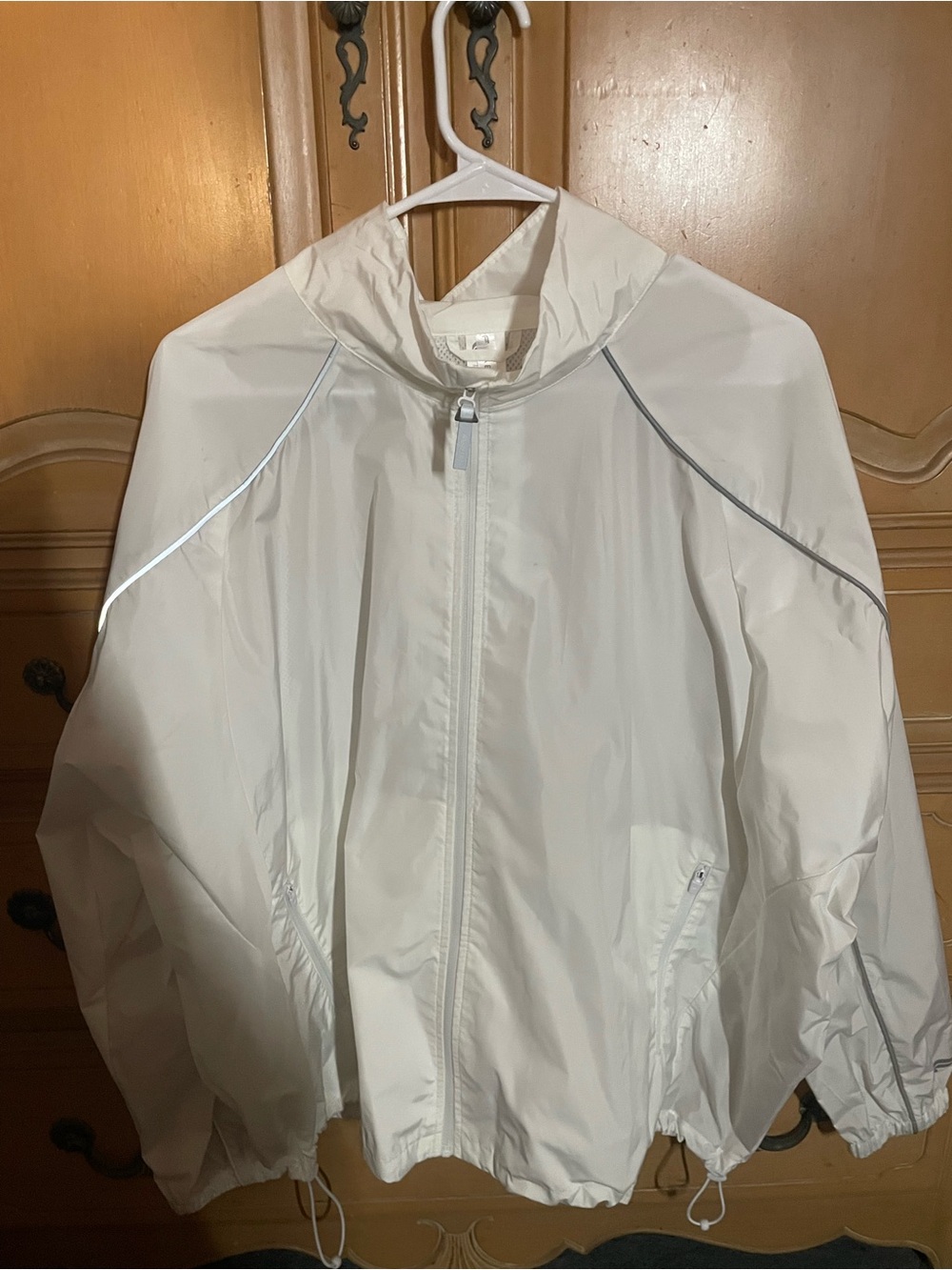 Fabletics White Zip Jacket with Reflective Piping